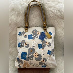 COACH Poppy Chan SILVER  Canvas Tote Bag w/Two Hang Tags